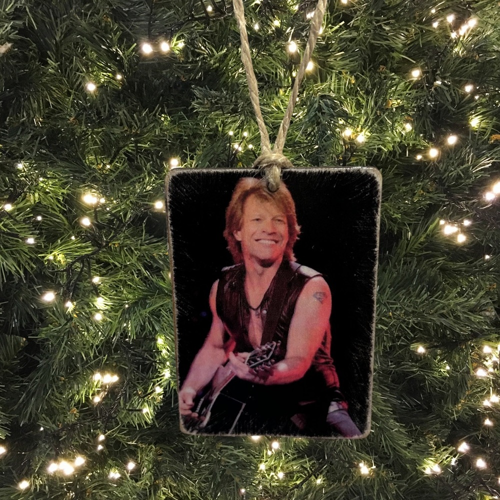 Hand Made Rock Band Bon Jovi Holiday Christmas Tree Ornament keepsake 3.5”x2.5”
